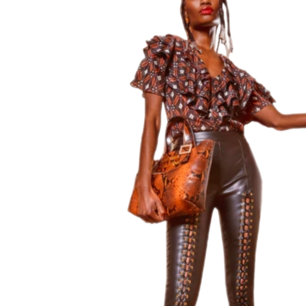 AUTUMN‎ ADEIGBO | 'Brielle' Triple-Ruffled V-Neck Top in Size 8